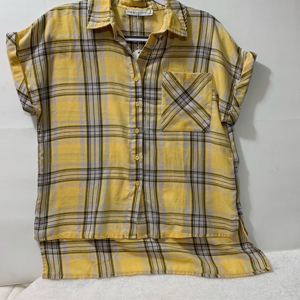 Paper Crane Blouse w/Cuffed Capped Sleeves Size SM